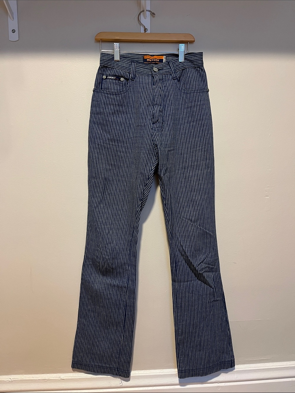 Canvas vintage womens Pinstripe Bootcut Jeans - Navy & White